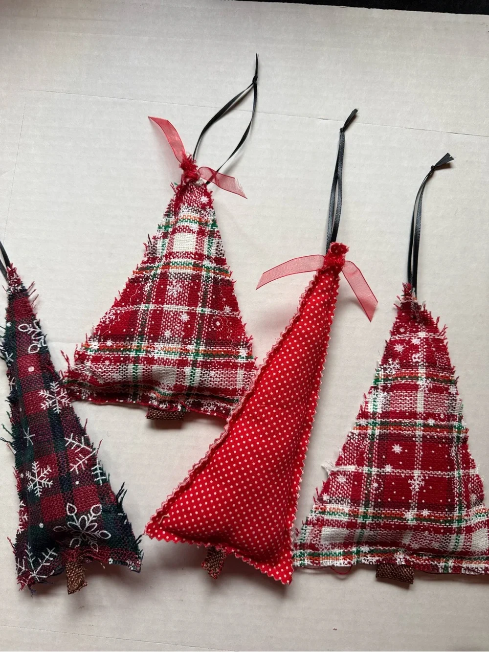 NEW 4 Ornaments Farmhouse Fabric Tree Handmade